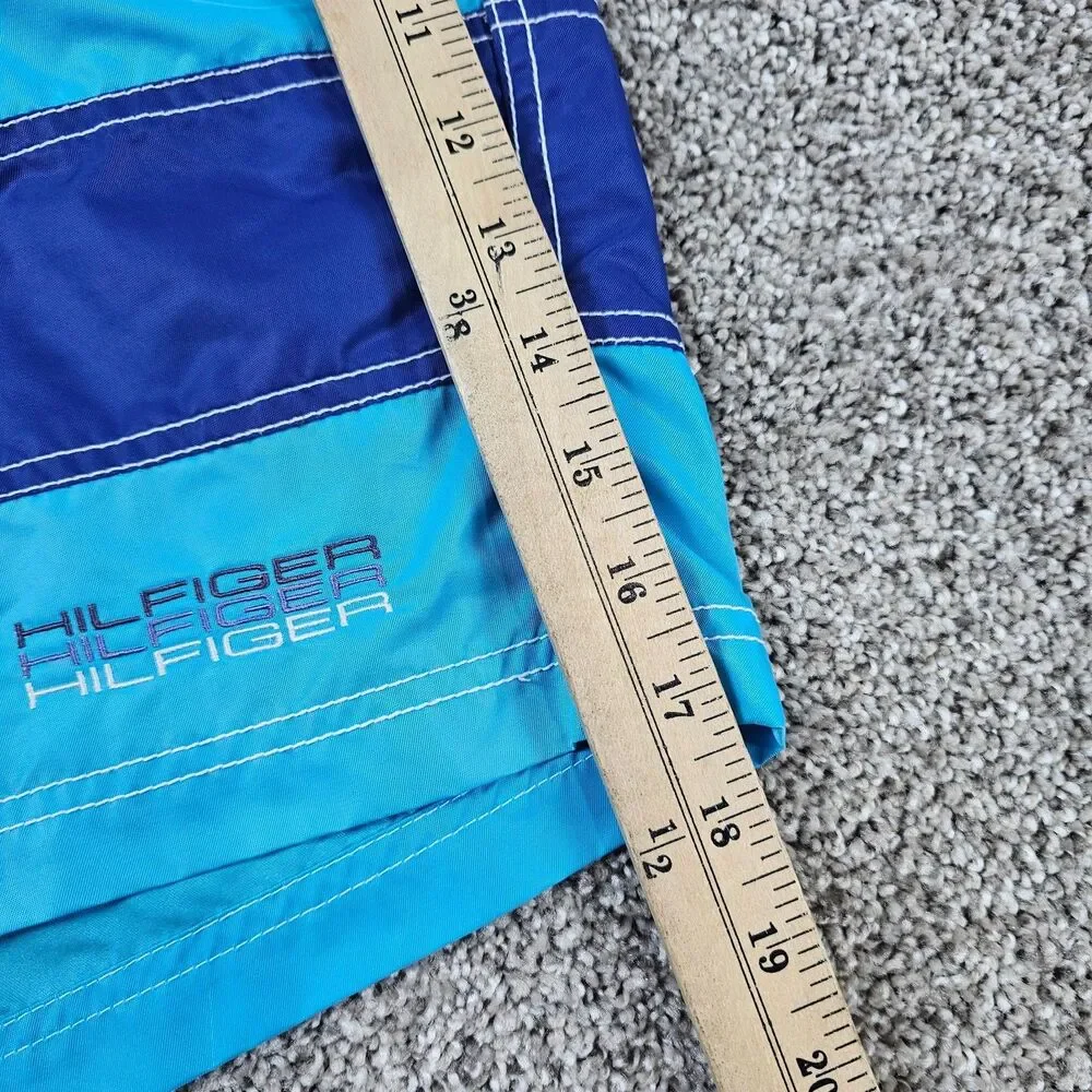 Vintage Tommy Hilfiger Shorts Mens Medium Blue Striped Swim Trunks Lined Beach